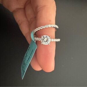 1.39 CTW Round Moissanite Engagement Ring Set - White